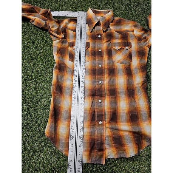 Vintage Dee Cee Pearl Snap Shirt Women's 34 USA Orange Red Plaid Western EUC - Picture 6 of 8